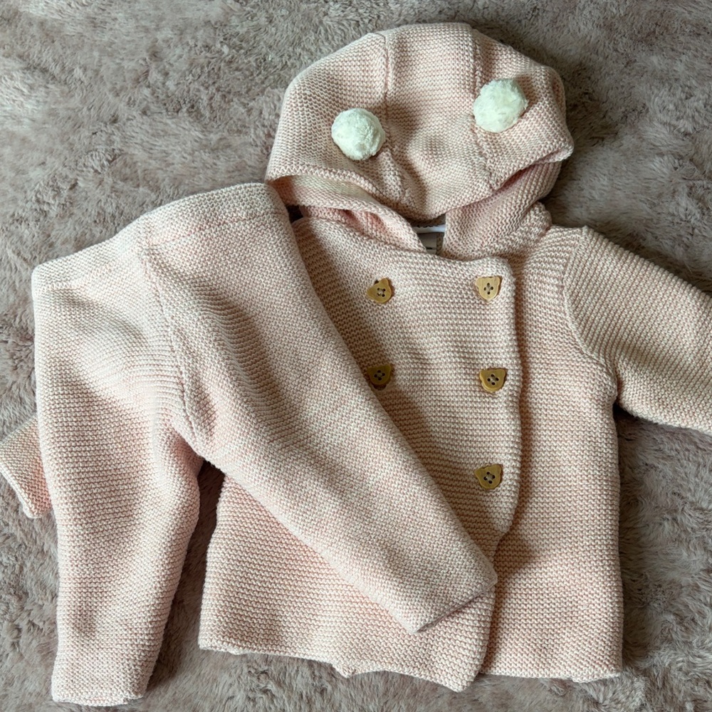 Infant 0-3M Knit Hooded Matching Set in Blush Pink
